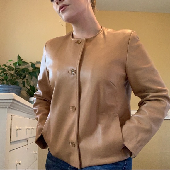 Ann Taylor camel cropped vintage leather jacket - Picture 4 of 6